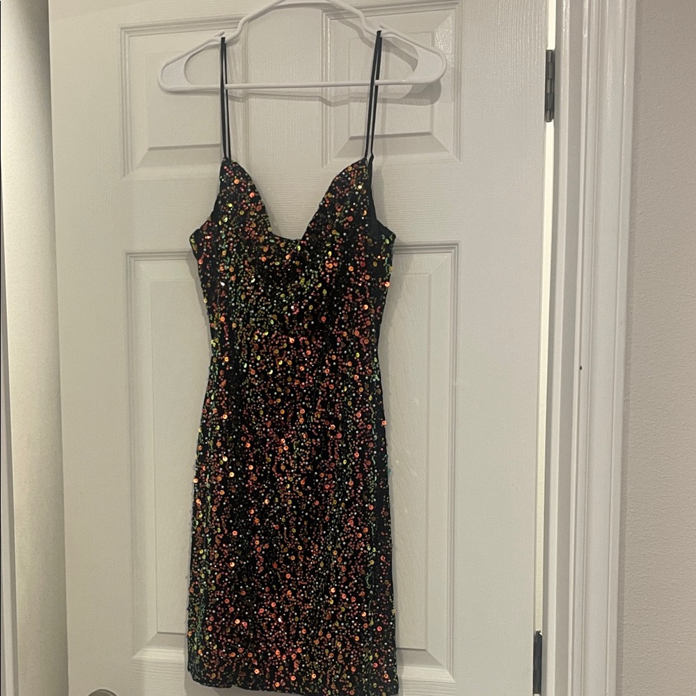 City Studio Black Multicolor Sequin Mini Dress